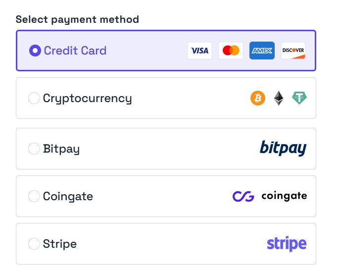 Select payment method