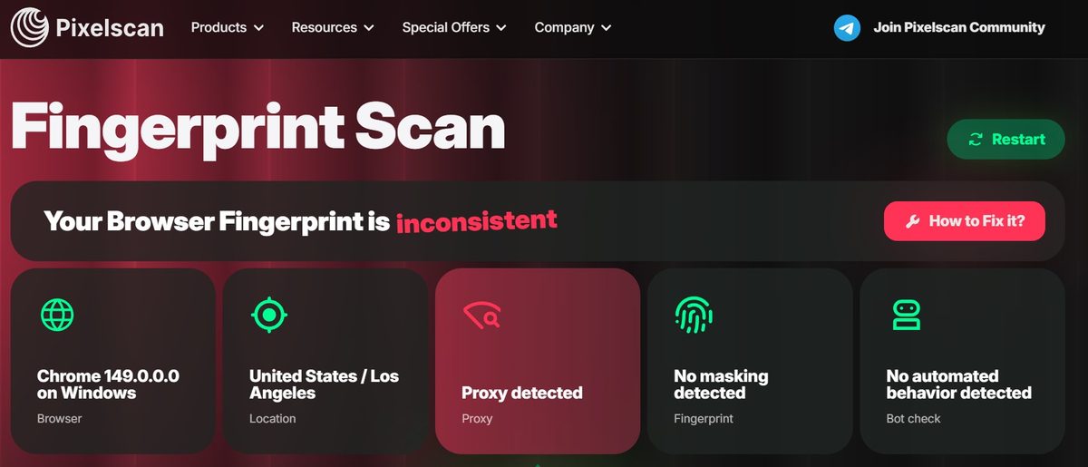 Pixelscan Fingerprint Scan