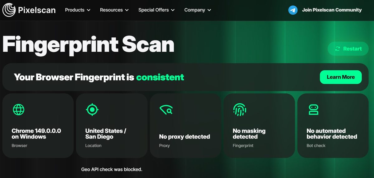 Pixelscan Fingerprint Scan