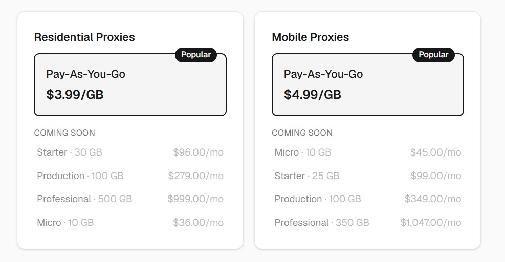 Pricing page