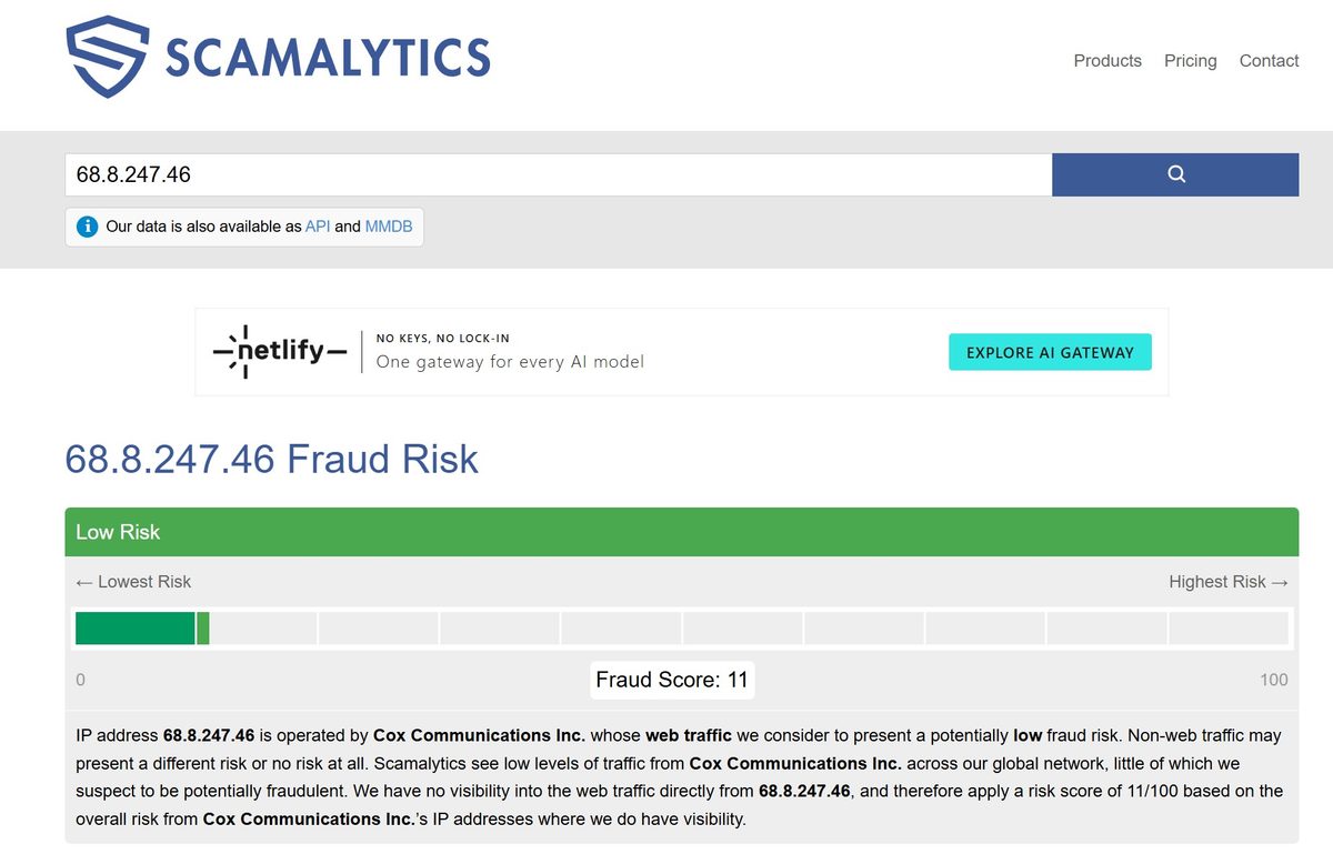 Scamalytics for 68.8.247.46