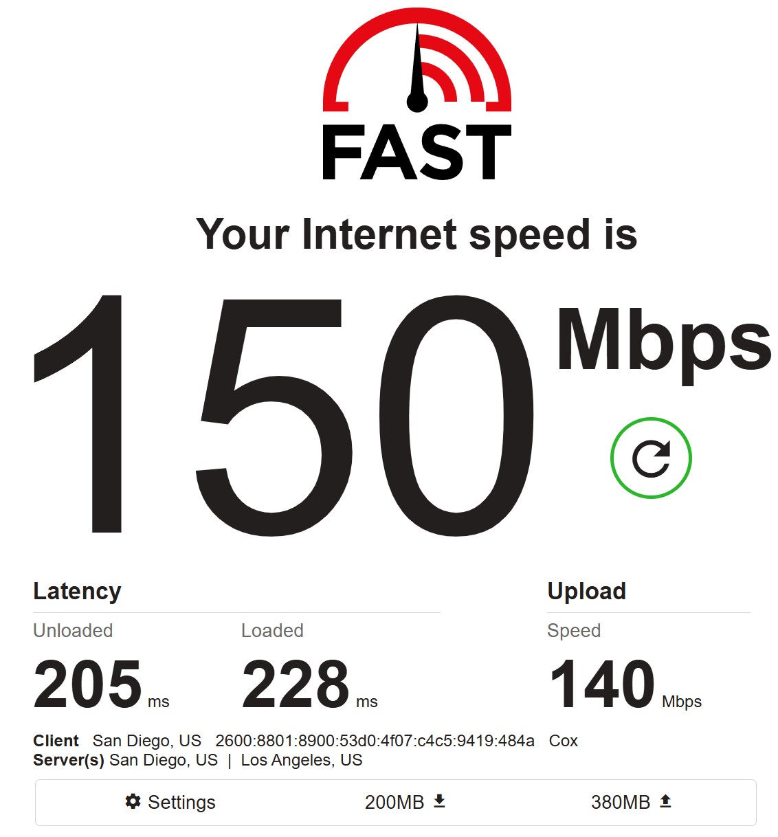 Fast.com - third measurement, ISP proxy